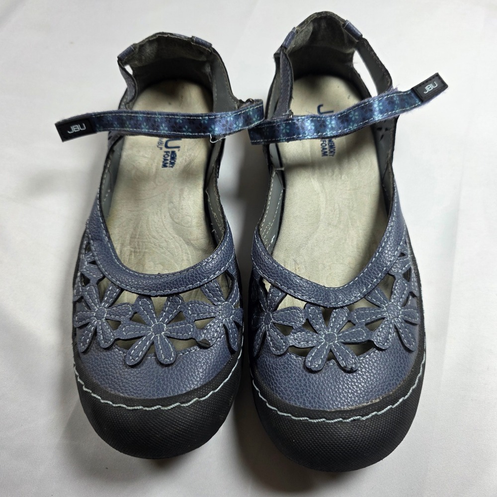JBU Jambu Womens Blue Floral Cutout Mary Jane Flats Memory Foam Size 8M